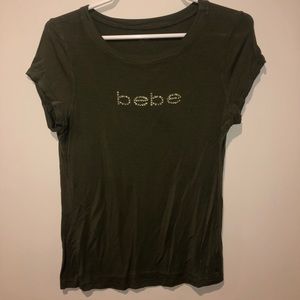 Green bebe logo shirt white rhinestone